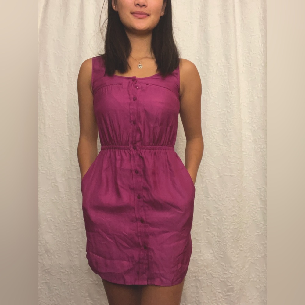American Eagle cinched waist fuchsia dress with POCKETS
